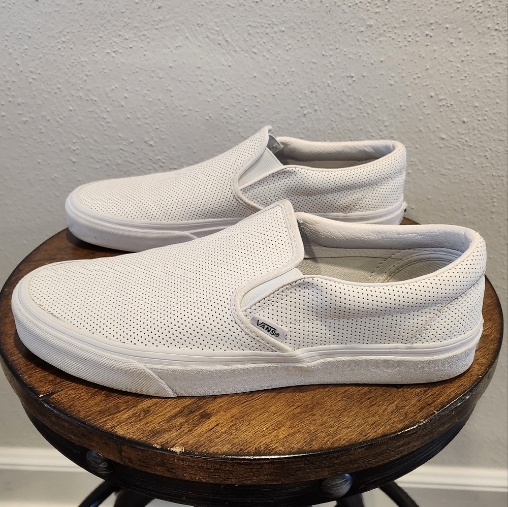 Vans Men's White Perf Leather Slip-Ons